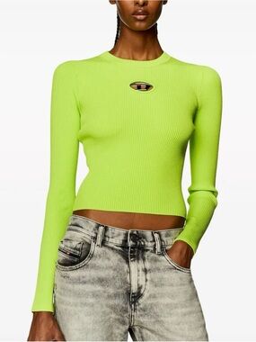 Diesel Neon Green Ribbed Long-Sleeve Crop Top